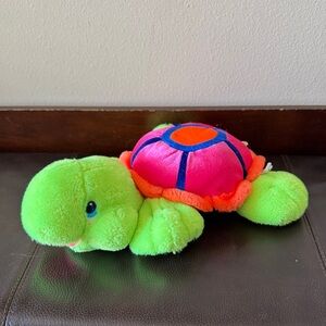 Vintage Neon Colorful Plush Sea Turtle Stuffed Animal by Classic Toy Co.